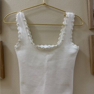 Zara White Scalloped Edge Pearl-Trim Tank